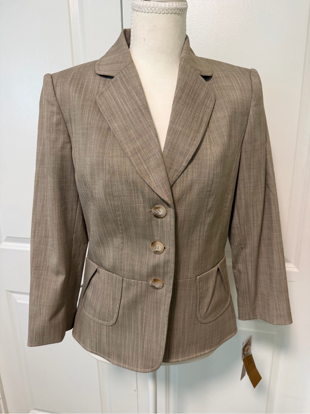 Alex Marie Taupe Striped Tailored Three-Button Blazer Professional Career Suit